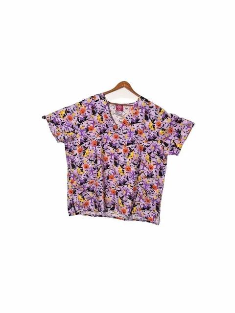 Divine Curves Halloween Scrub Top Size 3X Black Cat Pumpkin Print