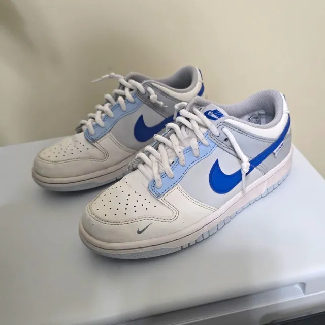 Nike Dunk Low GS White/Blue/Gray Colorblock Sneakers Youth US 4.5Y FB1843-141