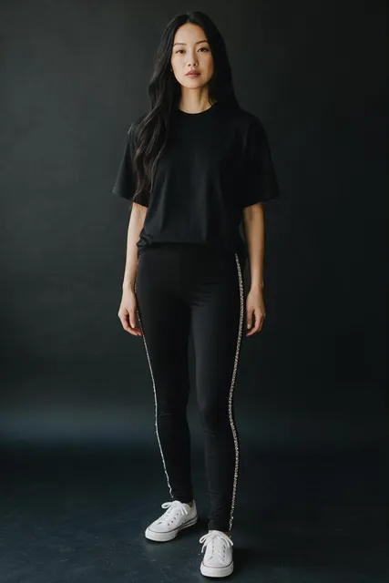 Zara Leggings Size L Black Rhinestone Side Stripe