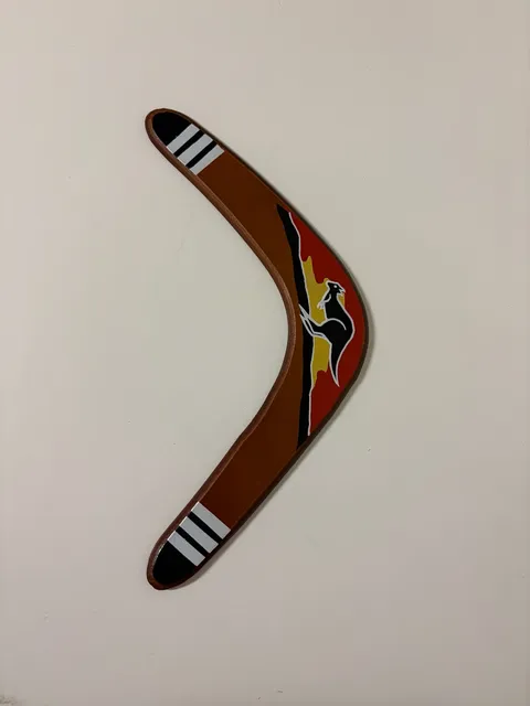Australian Souvenir Hand Painted Wooden Boomerang Kangaroo 12 Inch Brown