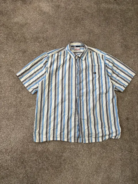 Early 2000s Southpole Short Sleeve Striped Button Down Shirt Size XL Blue Gray