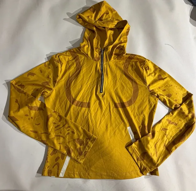Yellow Graphic Half Zip Long Sleeve Hooded Top Size XL