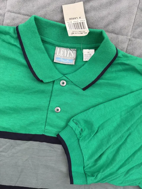 Levi's Striped Polo Shirt Size XL Green Blue Vintage NWT