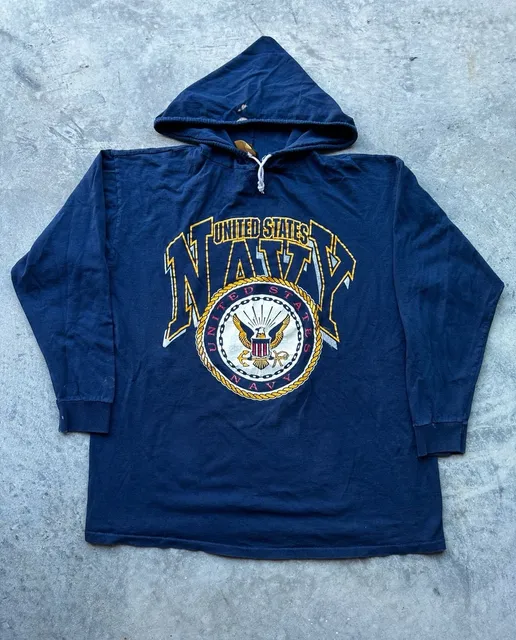Jostens Sportswear United States Navy Hoodie Size Large Blue Vintage