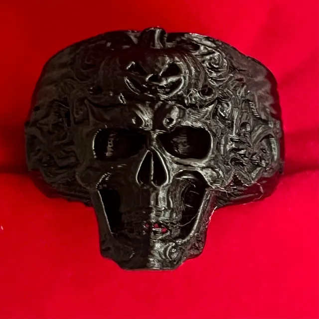 Custom Skull Ring Black 3D Printed Size 13