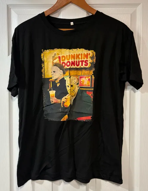 Graphic T-Shirt Size XL Dunkin Donuts Horror Movie Mashup Black