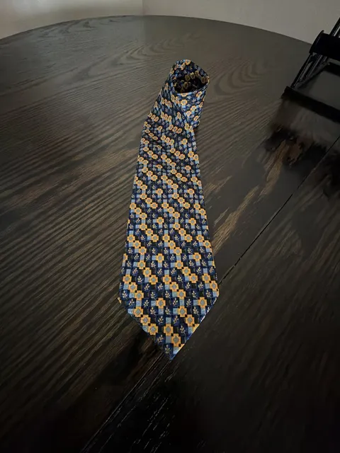 Ermenegildo Zegna Silk Geometric Tie Blue Yellow Pattern