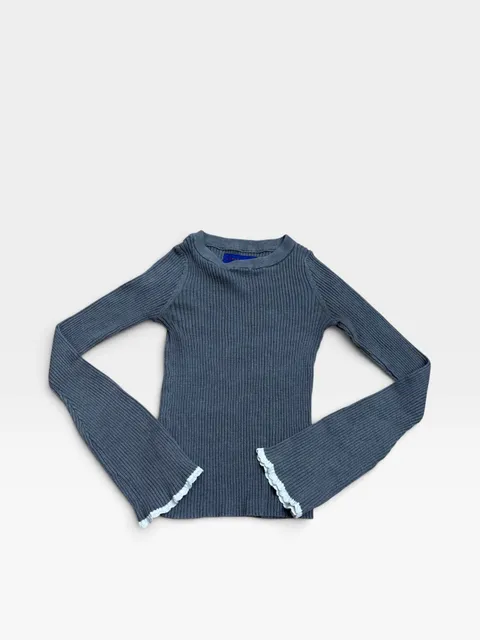 Aeropostale Ribbed Lettuce Trim Sweater Size XS Gray