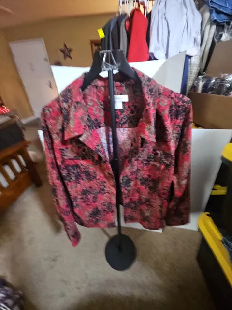 CJ Banks Jacket Size 1X Red Floral Print Button Up