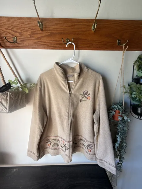 🎄 Perfect Christmas Cottagecore 🤎 Vintage Embroidered Fleece Jacket size XL