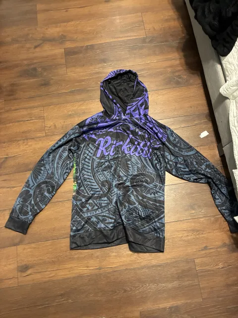 Rikiki Tribal Waterfall Hoodie Size XL Black Purple Graphic Pullover