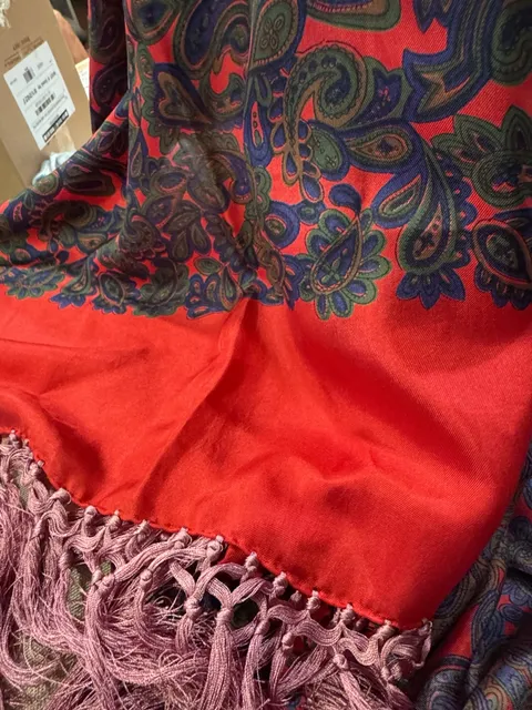 Family Pure Silk Paisley Scarf Red Pink Fringe