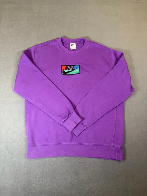 Nike Club Fleece Patch Crewneck Sweatshirt Size Medium Purple