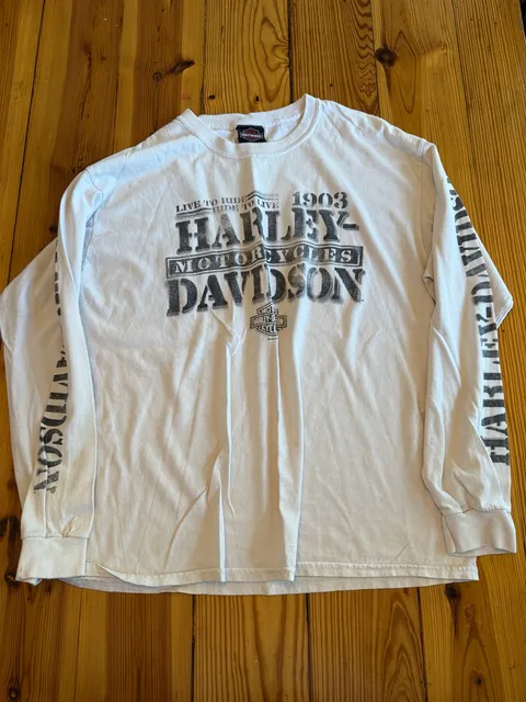 Harley-Davidson Long Sleeve T-Shirt Size L White Oconomowoc WI