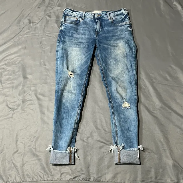 Mango Distressed Skinny Jeans Blue Denim