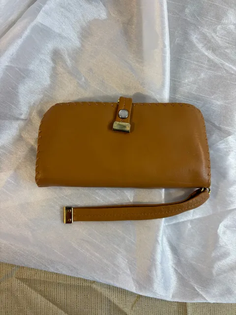 Vintage Tan Leather Wristlet Wallet with Whipstitch Detail
