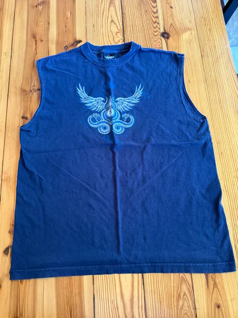 Sirco Graphic Sleeveless T-Shirt Size XL Blue 8-Ball Snakes Wings Vintage