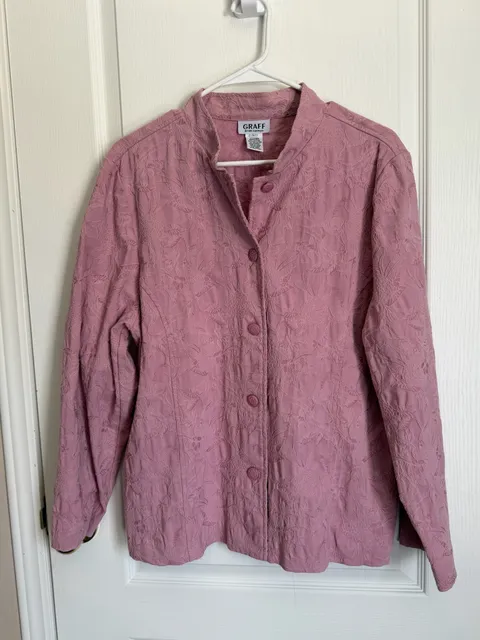 GRAFF BY DUM COMPANY Jacket Size L Pink Floral Jacquard Button Up