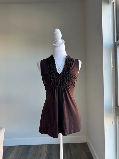 Vintage Y2K Twilightcore Heart Soul Brown Ruffle Tunic Top - Size L