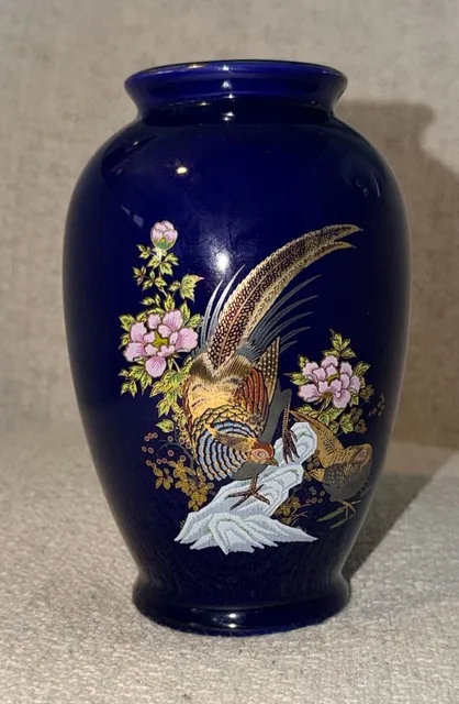 Ardco Fine Quality Cobalt Blue Pheasant Flower Japanese Vase 6 Inch