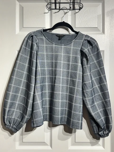 Banana Republic Plaid Puff Sleeve Top Size S Blue White