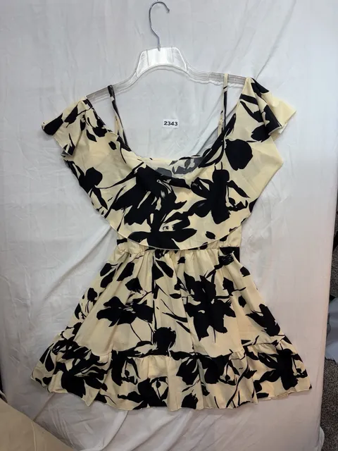 Shein Floral Dress Size 8/10 L Black Cream Ruffle Mini