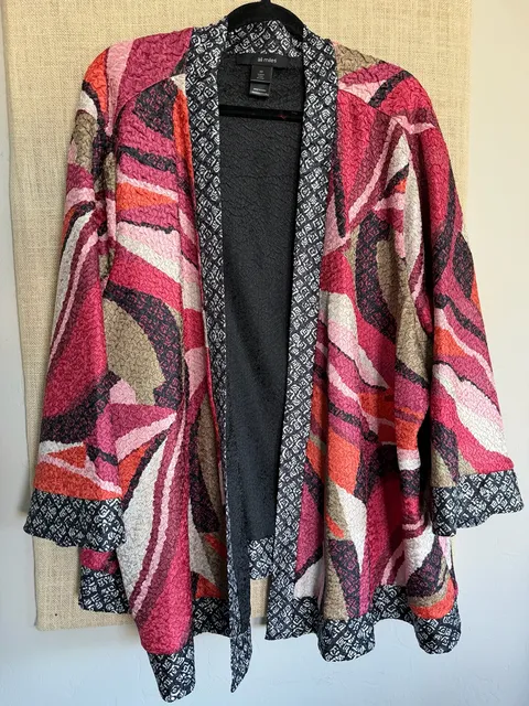 Ali Miles Open Front Cardigan Size 3X Crinkle Abstract Multicolor