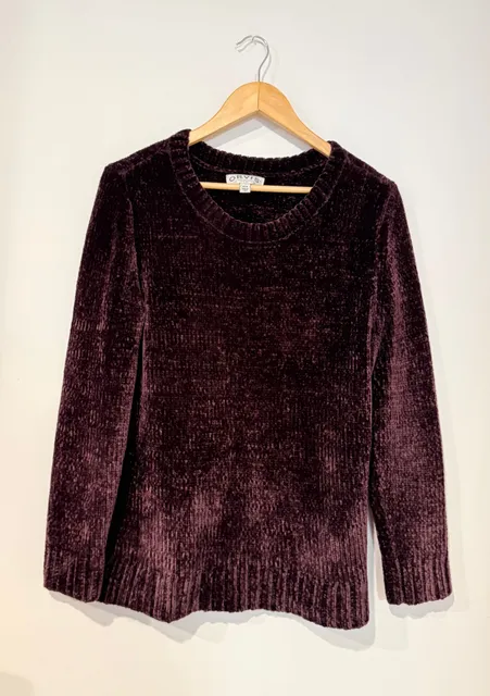 Orvis Chenille Sweater Size M Plum Purple Long Sleeve Pullover