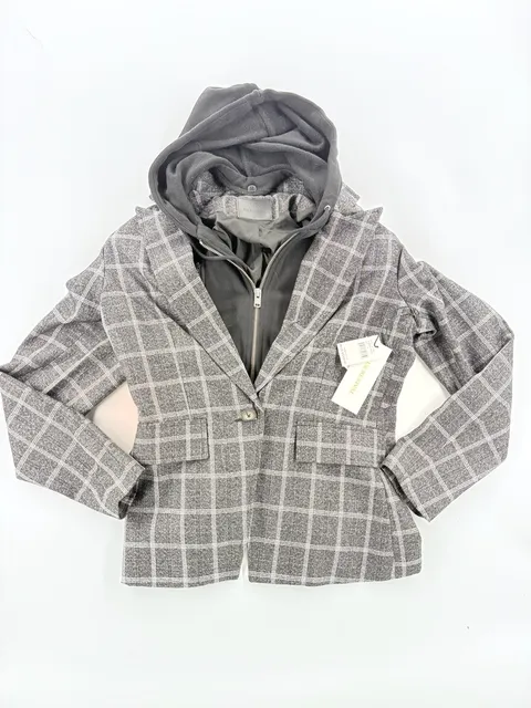 Blue Revival Plaid Blazer With Removable Hoodie Size M Charcoal Black