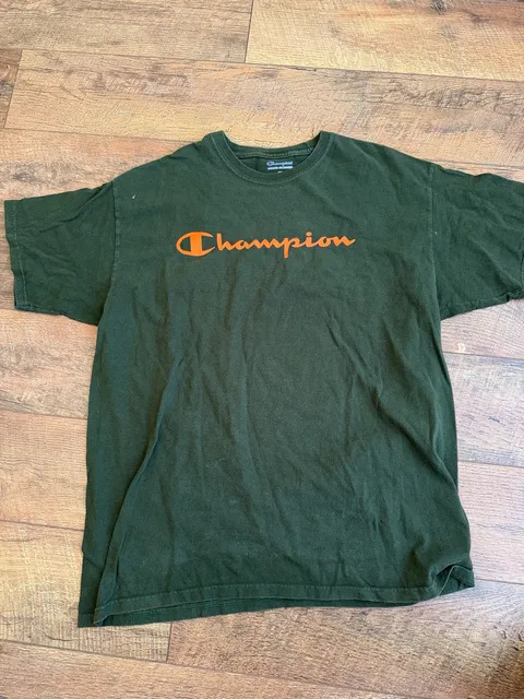 Champion T-Shirt Green Orange Script Logo