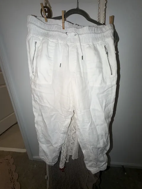 Athleta Cabo Linen Joggers Size 12/P White Drawstring Pants