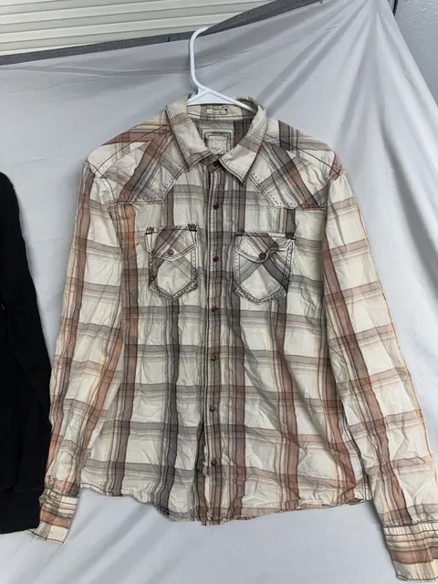 BKE Plaid Long Sleeve Western Shirt Large Brown Button Down