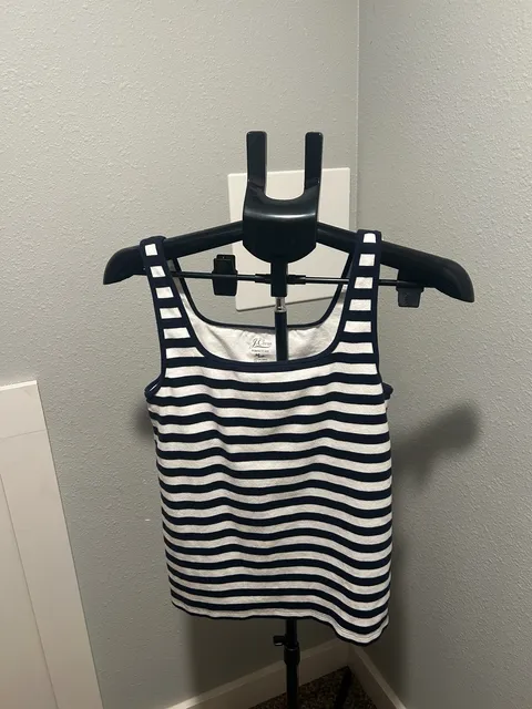 J.Crew Perfect Fit Tank Top Size L Navy White Striped Knit
