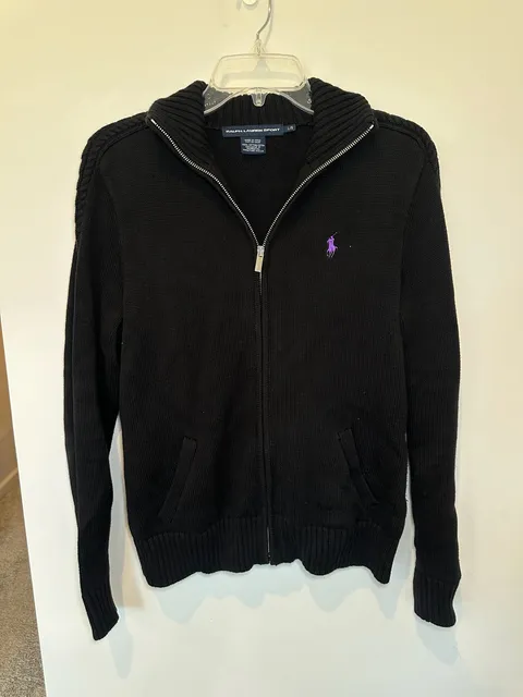 Ralph Lauren Sport 100% Cotton Full Zip Sweater Size womens L Black