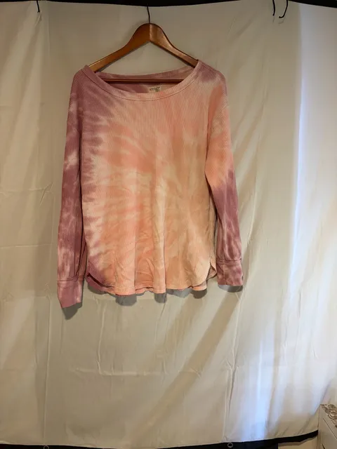 Terra & Sky Waffle Thermal Shirt Size 0X (14W) Pink Tie Dye Long Sleeve