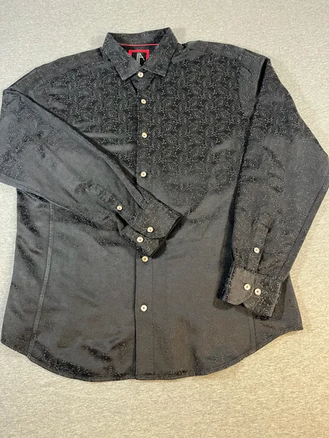 Via Uomo Black Paisley Button Up Shirt Men’s XL