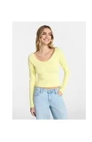No Boundaries Scoop Henley Lace Size L (12-14) Yellow Breeze