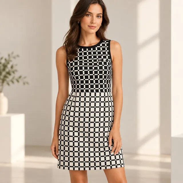 Banana Republic Black White Checkered Shift Dress Size 14 Sleeveless