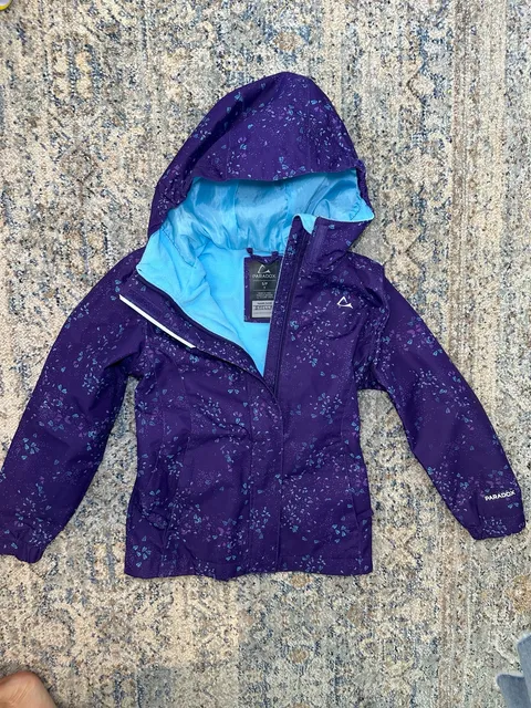 Paradox Girls Hooded Jacket Size 6 Purple Blue Heart Print Winter Coat