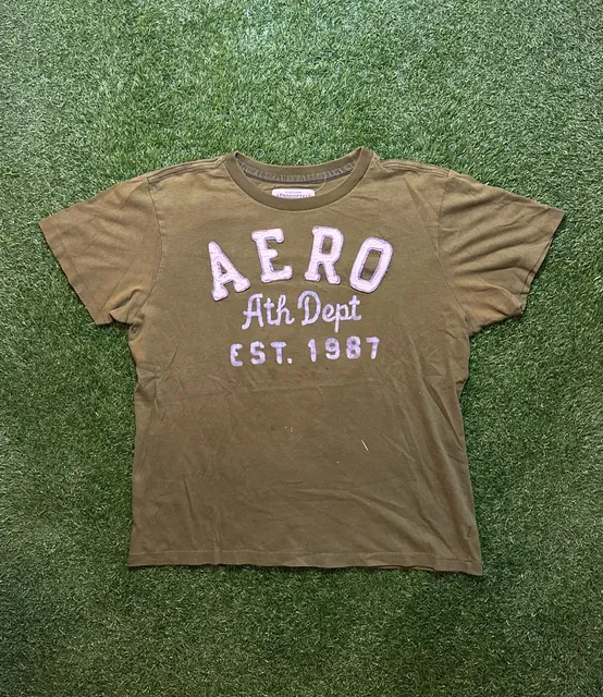 Y2K 2000s Aeropostale Ath Dept 1987 Graphic T-Shirt Olive Green
