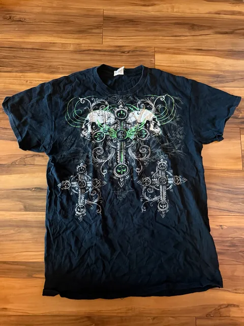 Affliction-style Y2K Skull Crosses Shirt