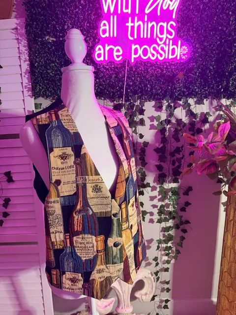 Chris's Stuff Wine Bottle Tapestry Vest Wine Lover Novelty Print Waistcoat