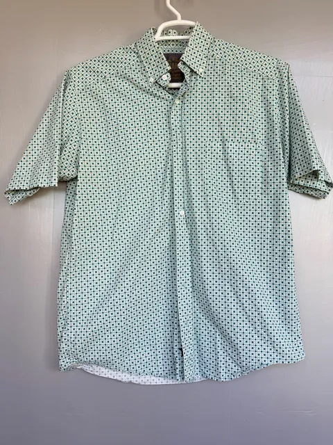 Panhandle Tuf Cooper Performance Button Down Shirt Size M Turquoise Geometric