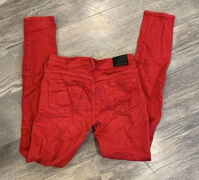 Y2k True Religion Halle Super Skinny Jeans Size 25 Red Mid Rise