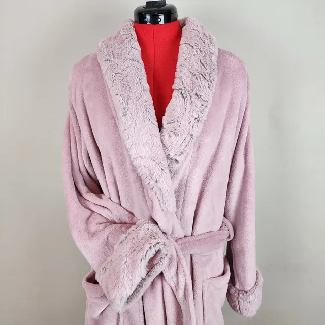 Carole Hochman Pink Faux Fur Trim Robe Medium Cozy Luxury Soft Lounge Core Gift