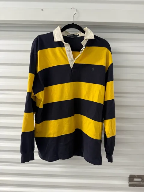 Polo By Ralph Lauren Rugby Shirt Size M Navy Yellow Striped Long Sleeve