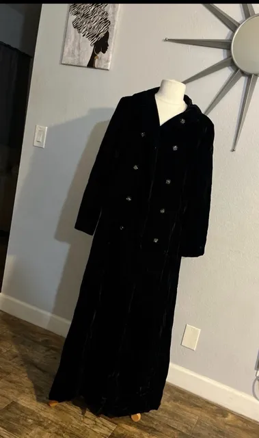 Black velvet long coat size S/M M (8-10)