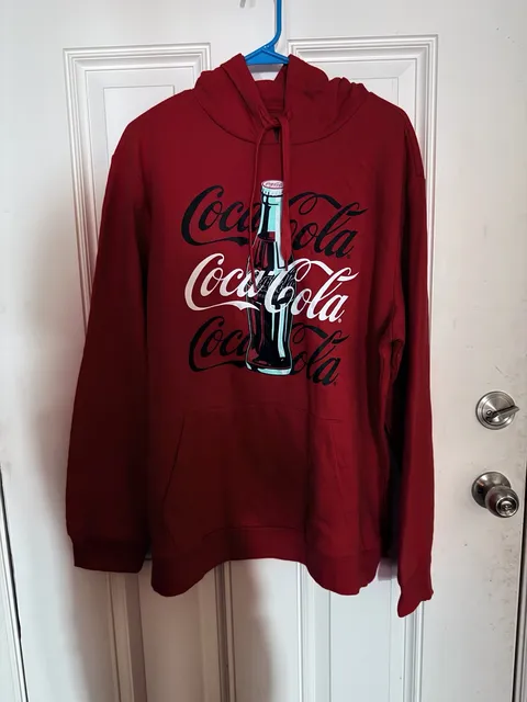 Coca-Cola Graphic Hoodie Size XL Red Pullover Sweatshirt