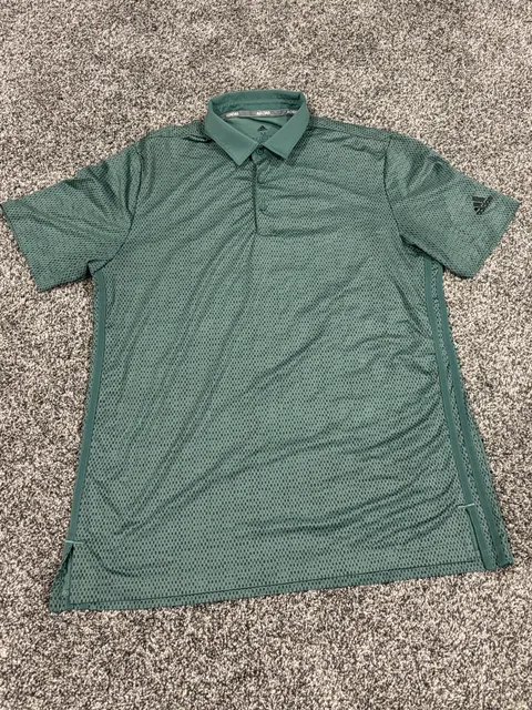 Adidas Golf Polo Shirt Size M Green Grid Pattern
