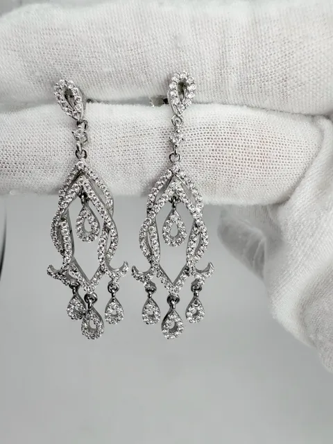 Sterling Silver Chandelier CZ Wedding Earrings,